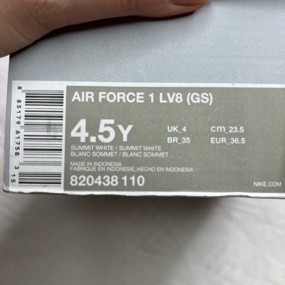 110: Nike Air Force 1 LV8 (GS) Summit White/ Summit White Size: 4.5Y 820438110 - Picture 10 of 10
